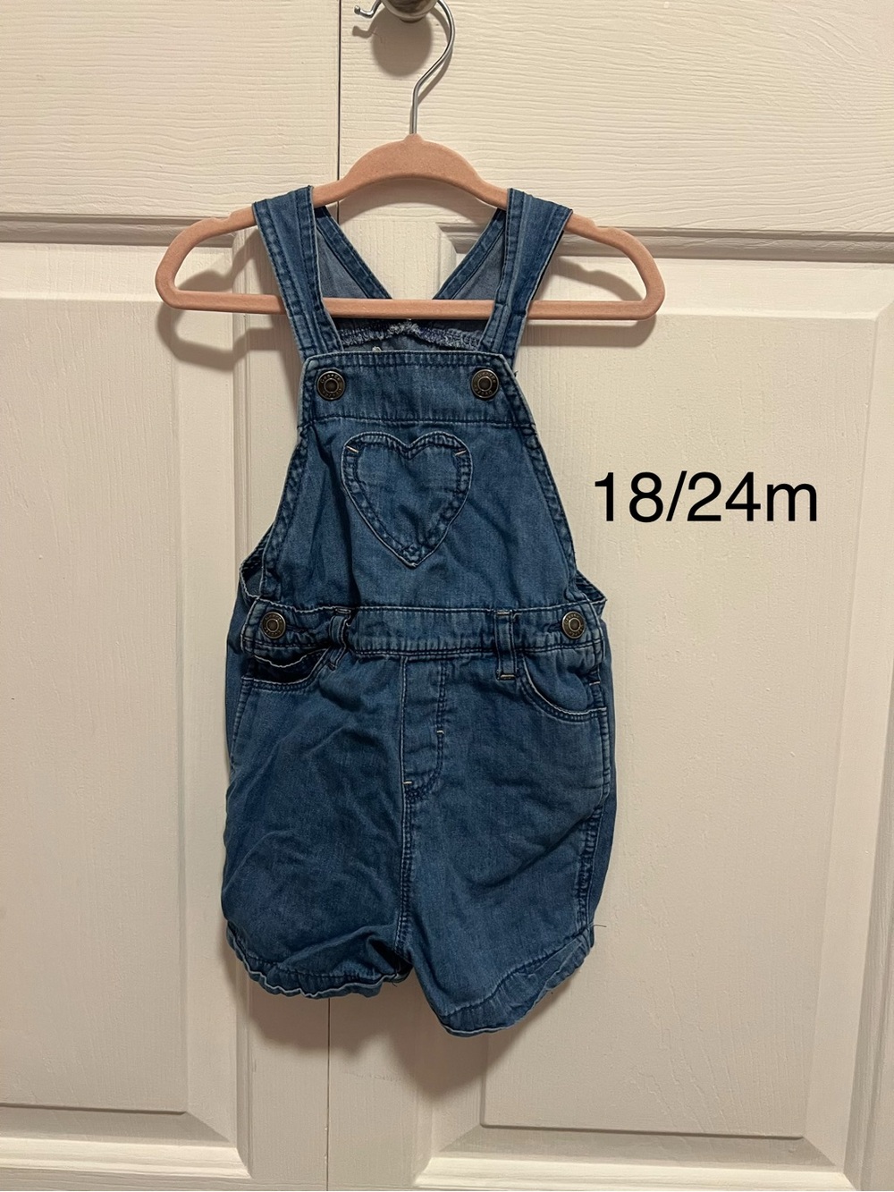 Denim Heart Pocket Baby Overalls - Blue